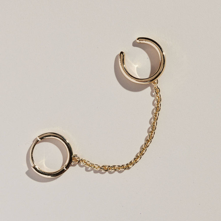 Gold Chain Huggie Ear Cuff Earring