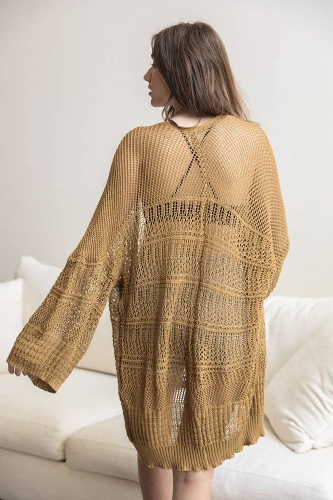 Relaxed Fit Boutique Cardigan | Fashionable Netted Knit 🌟: Rust