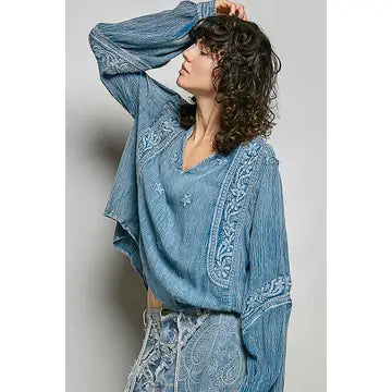 Ocean Breeze Embroidered Long Sleeve Top