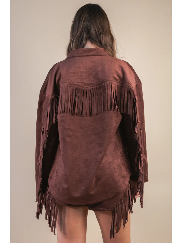 Sueded Fringe Button Down
