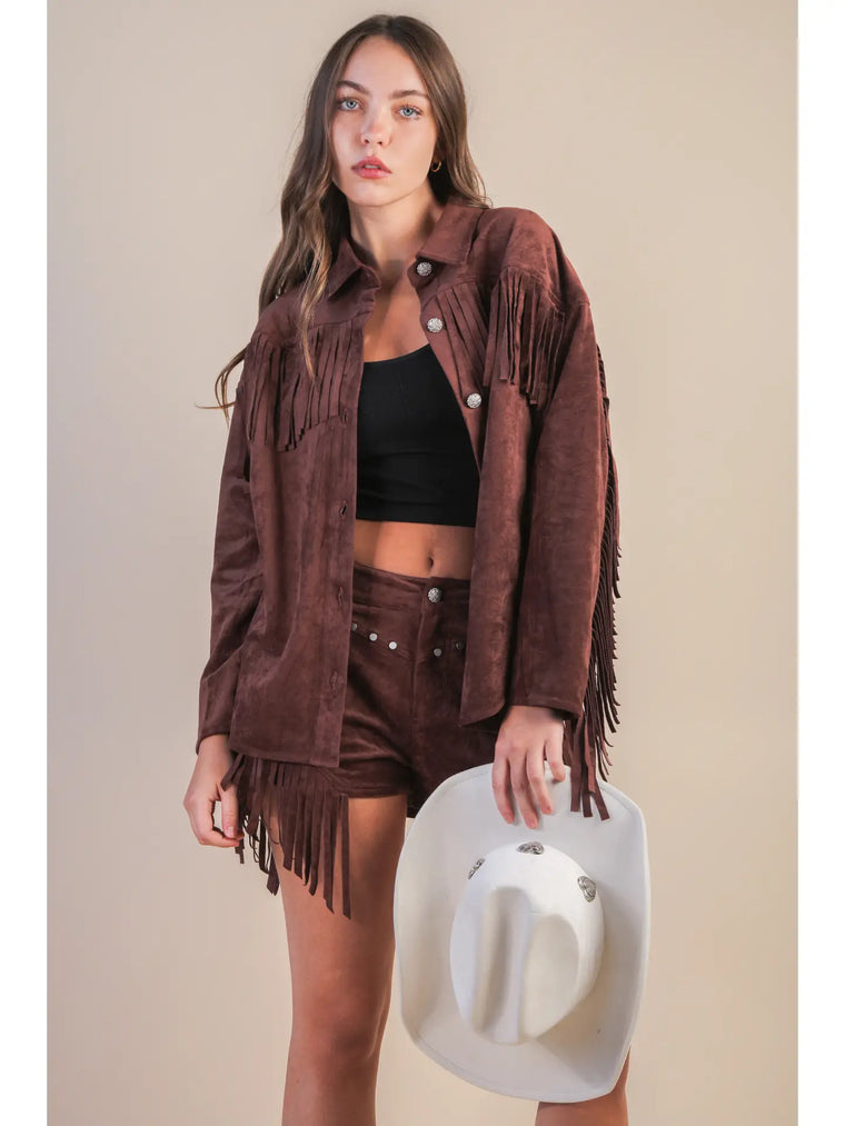 Sueded Fringe Button Down