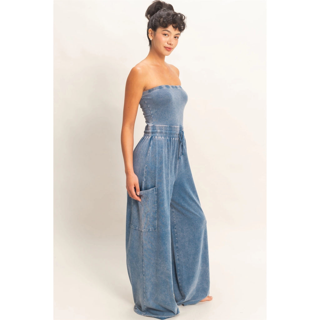 Navy Strapless Jumpsuit