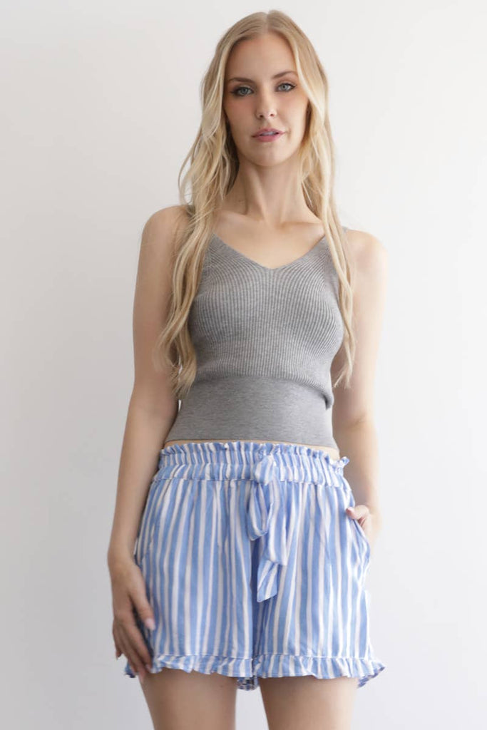 Marina Blue Stripe Ruffle Short