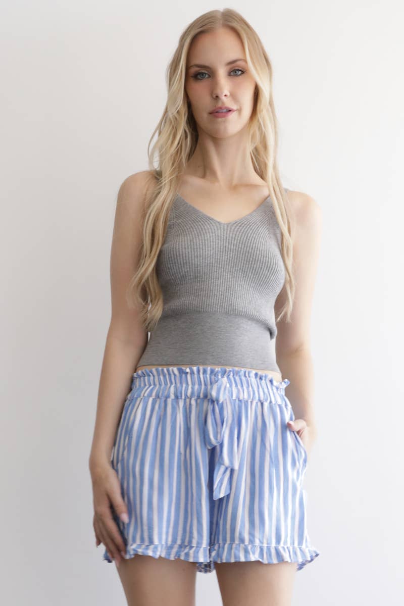 Marina Blue Stripe Ruffle Short