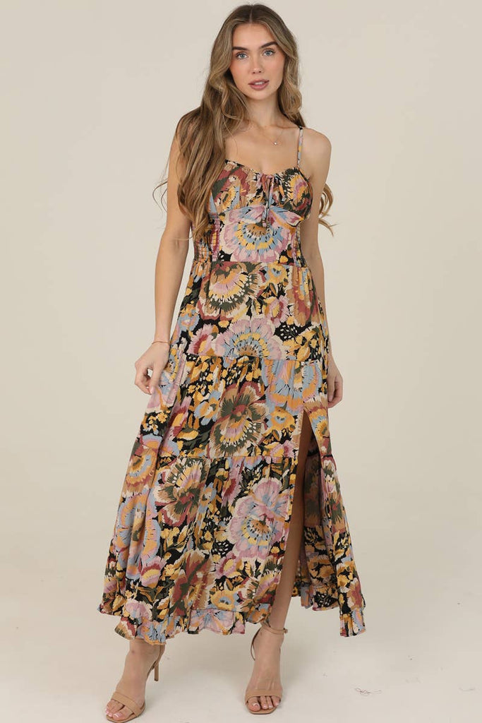 Donna Floral Side Slit Midi Dress