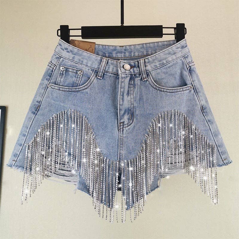 Statement Rhinestone Fringe Shorts