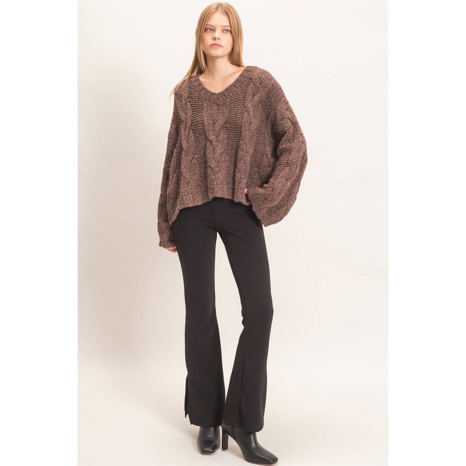 Coco Cable Knit V-Neck Sweater
