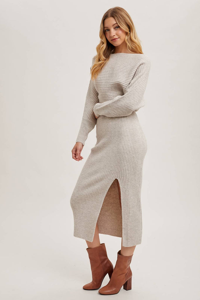 Cold Shoulder Oatmeal Sweater Dress