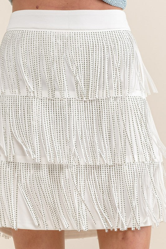 White Actin Up Fringe Skirt