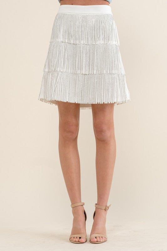 White Actin Up Fringe Skirt