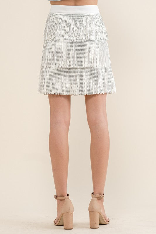 White Actin Up Fringe Skirt